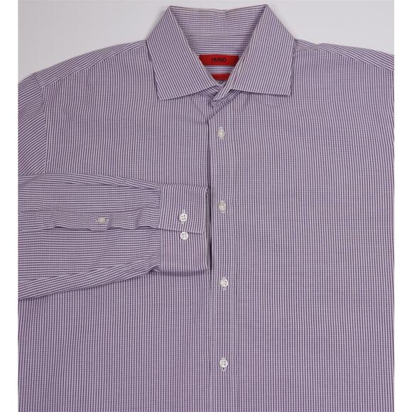 Hugo Boss Red Label Modern Fit Purple Checkered Cotton Dress Shirt 15.5-32/33 - Picture 1 of 5